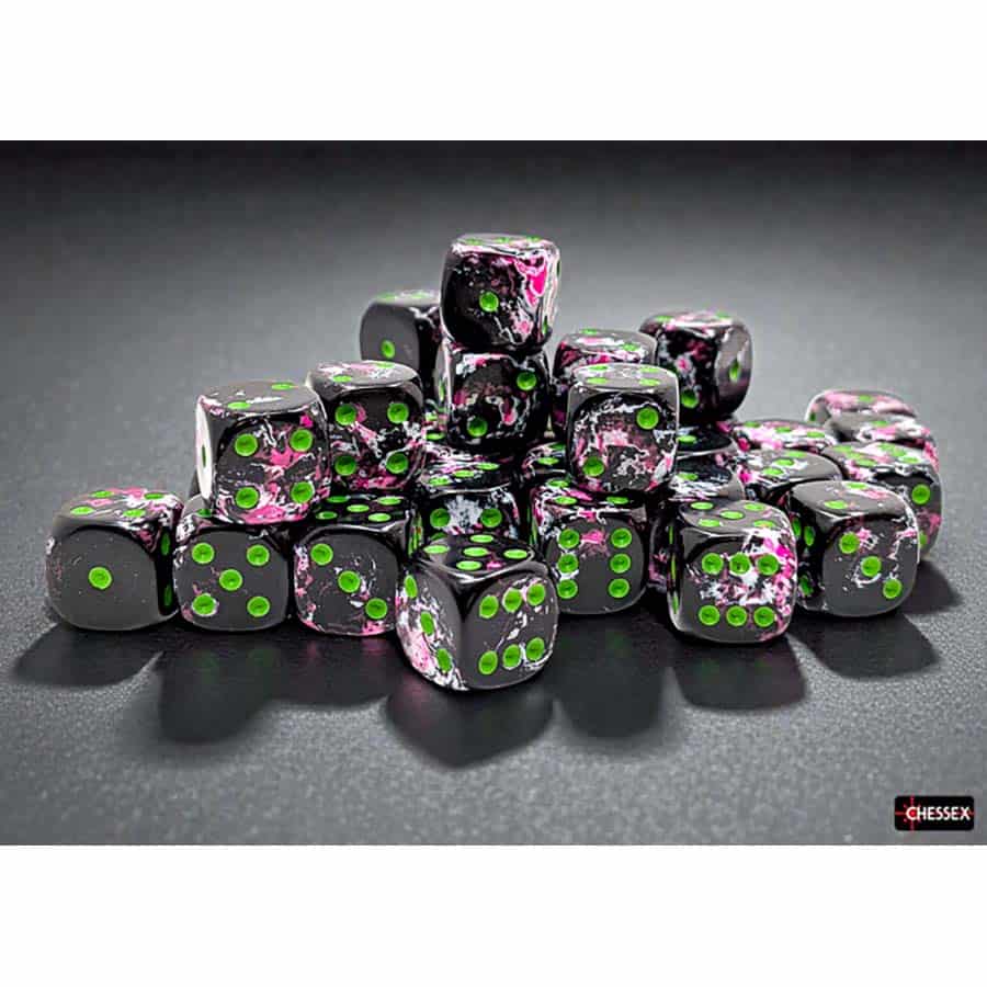 Brushed Dice: 12MM D6 Paintball with Green Dice Block (36 Dice)