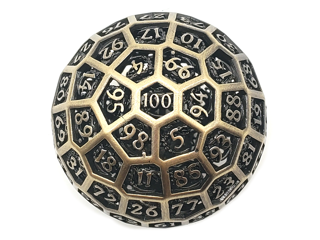 Old School Dice: Hollow Metal 50mm D100 - Dragon's Head - Ancient Gold