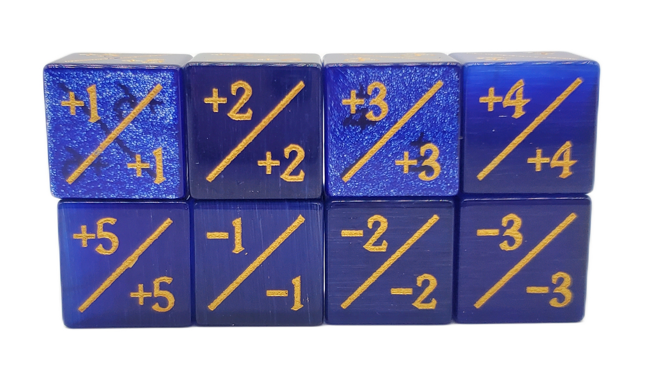 Old School Dice: Gemstone +/- Counter Dice - Cat's Eye Blue