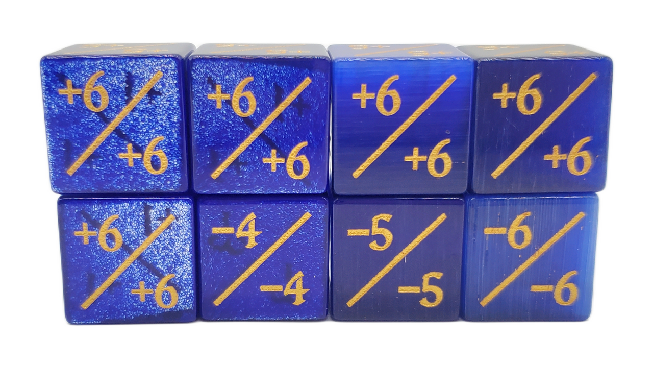 Old School Dice: Gemstone +/- Counter Dice - Cat's Eye Blue
