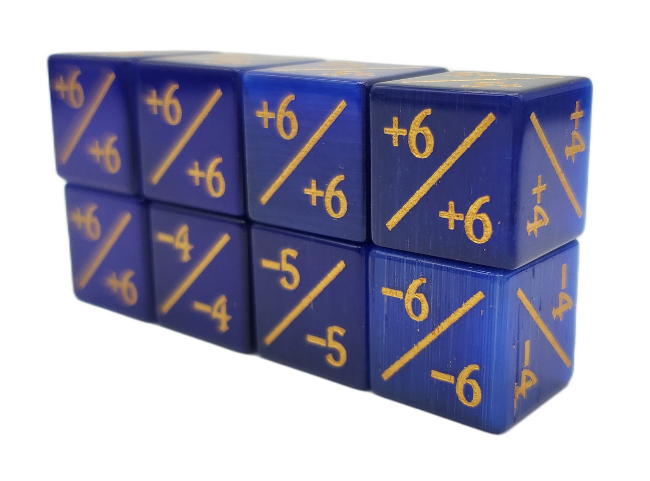 Old School Dice: Gemstone +/- Counter Dice - Cat's Eye Blue