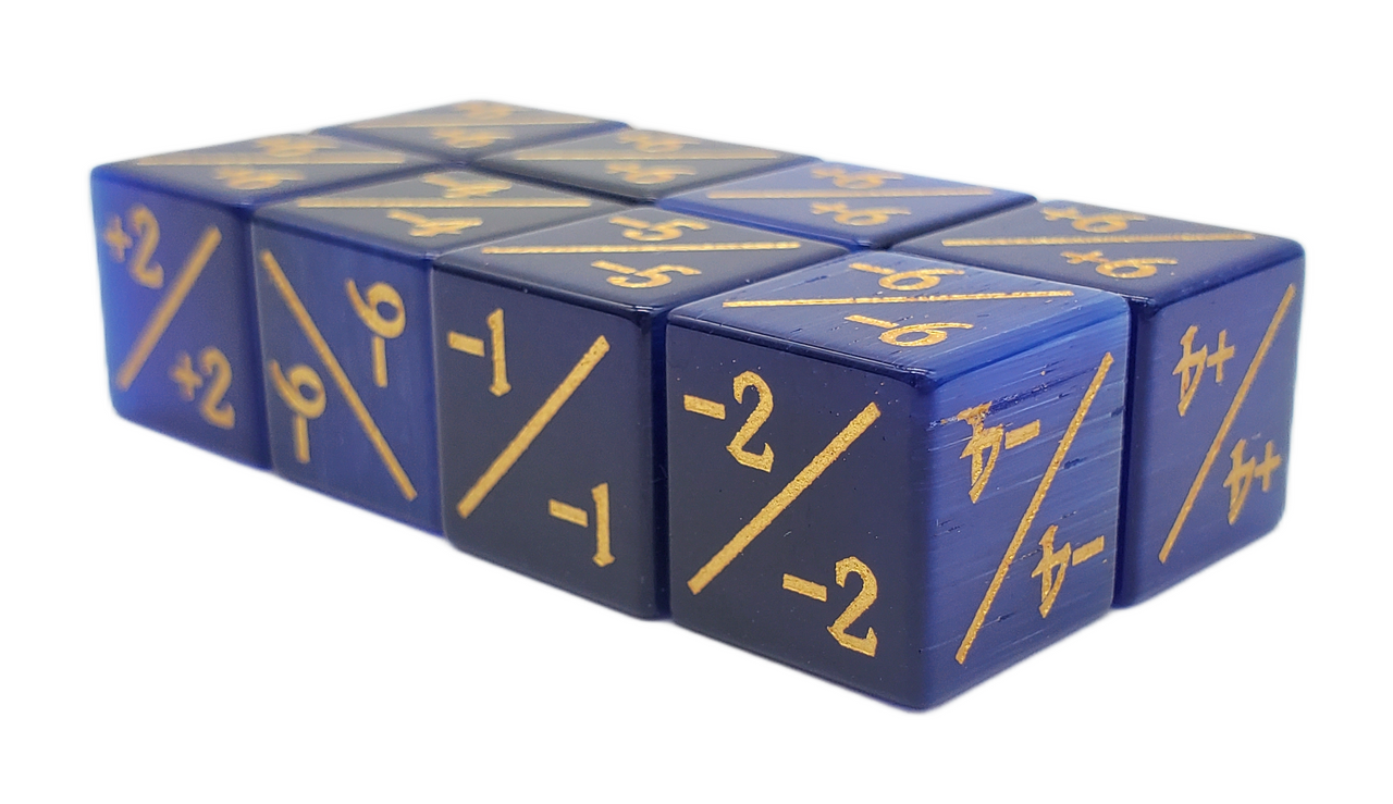 Old School Dice: Gemstone +/- Counter Dice - Cat's Eye Blue