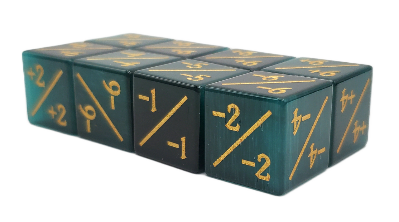 Old School Dice: Gemstone +/- Counter Dice - Cat's Eye Green