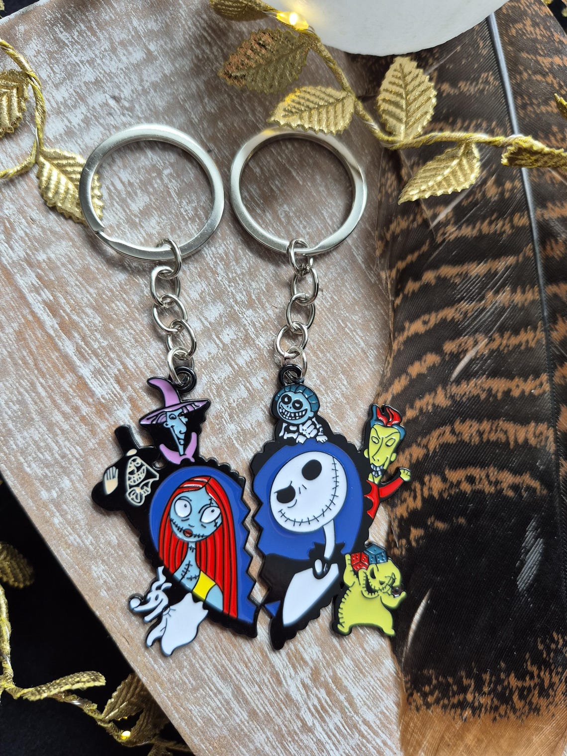 Jack or Sally Skellington keychains