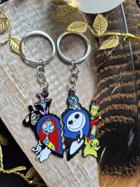 Jack or Sally Skellington keychains
