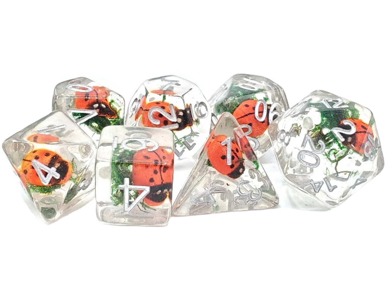 Old School 7 Piece DnD RPG Dice Set: Animal Kingdom - Ladybug Dance