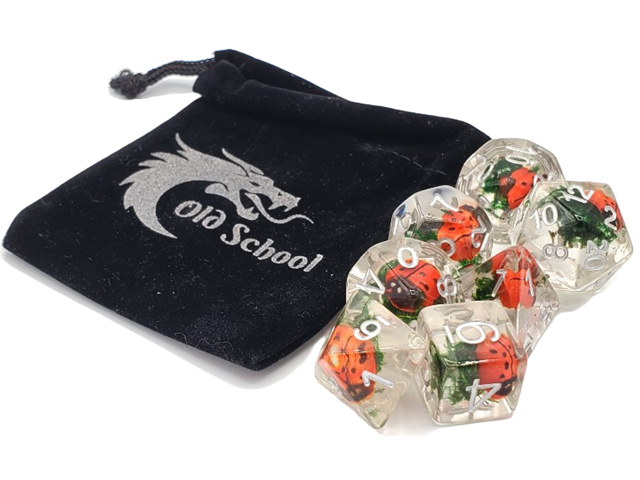 Old School 7 Piece DnD RPG Dice Set: Animal Kingdom - Ladybug Dance