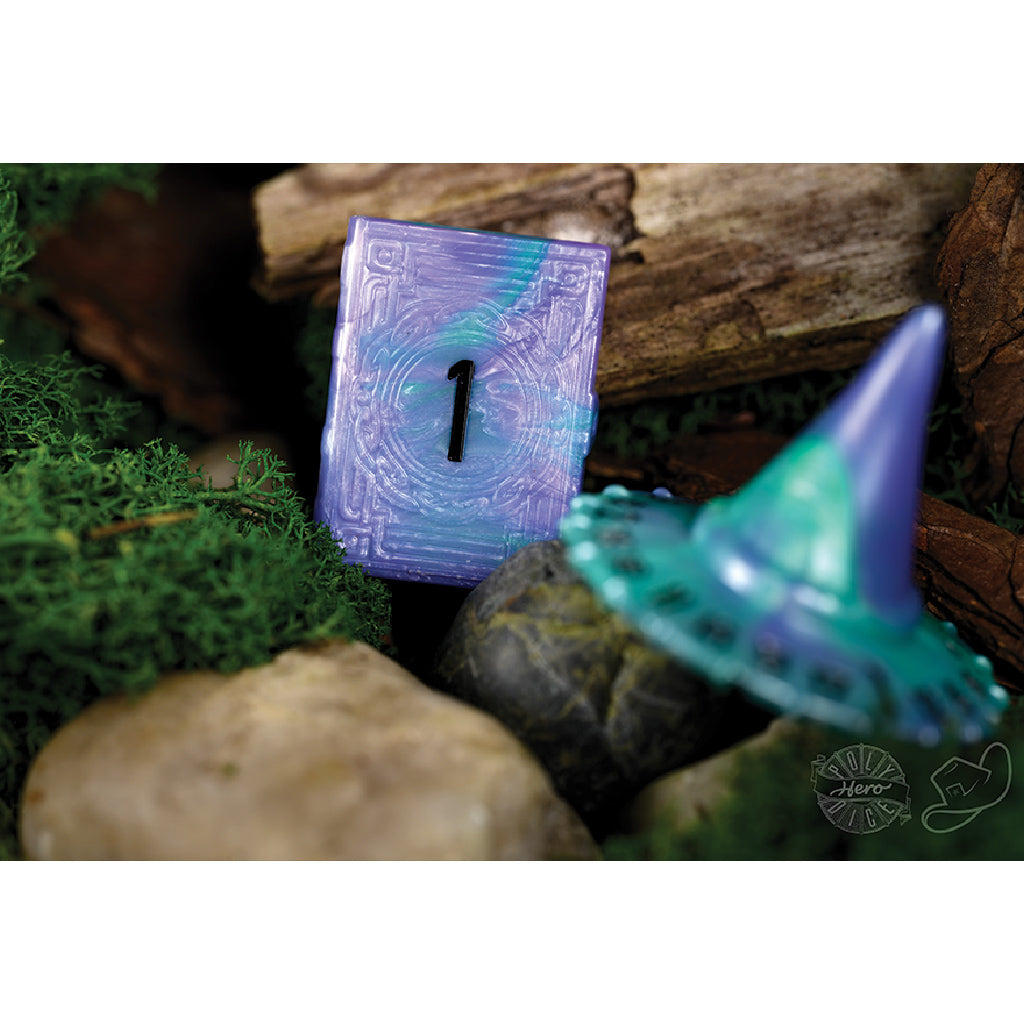PolyHero Wizard d20 Wizard Hat and d2 Spellbook in Aether Mist