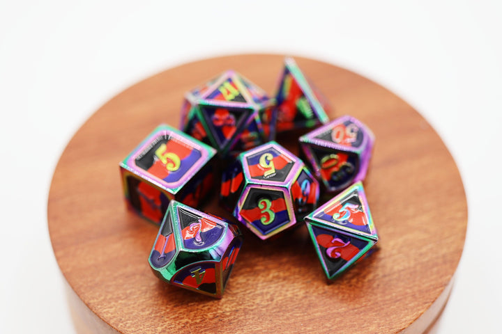 Polyamorous Pride Flag - Metal RPG Dice Set