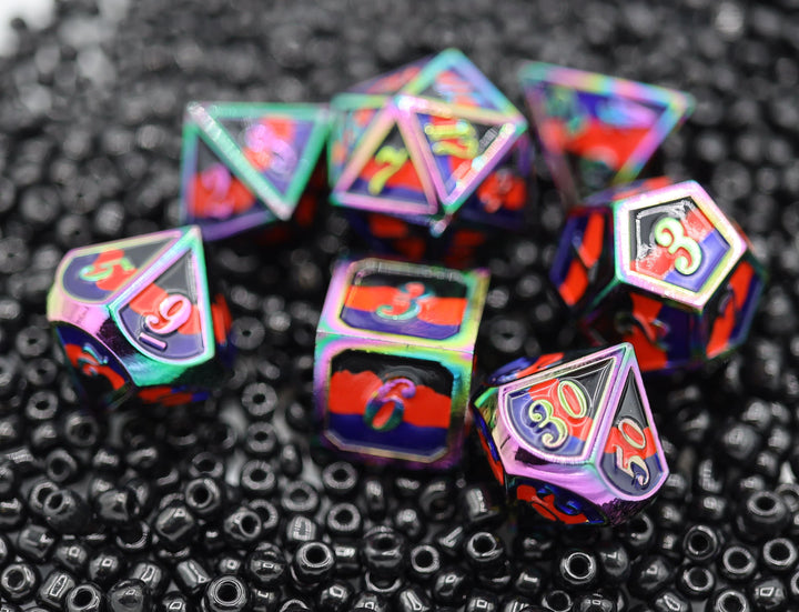 Polyamorous Pride Flag - Metal RPG Dice Set