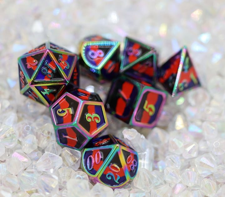 Polyamorous Pride Flag - Metal RPG Dice Set