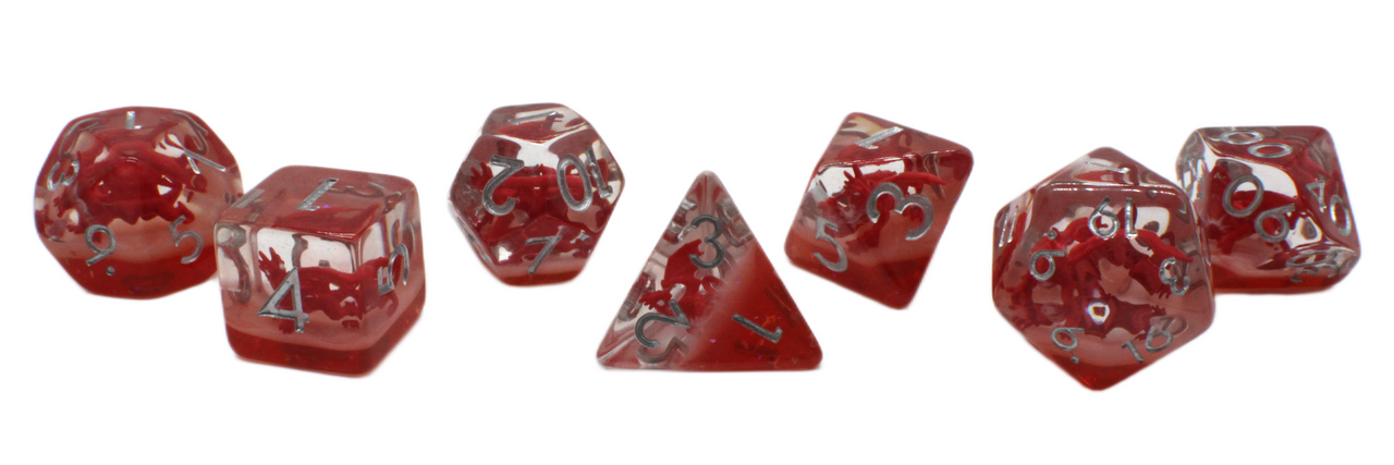 Old School 7 Piece DnD RPG Dice Set: Infused - Dragon Red