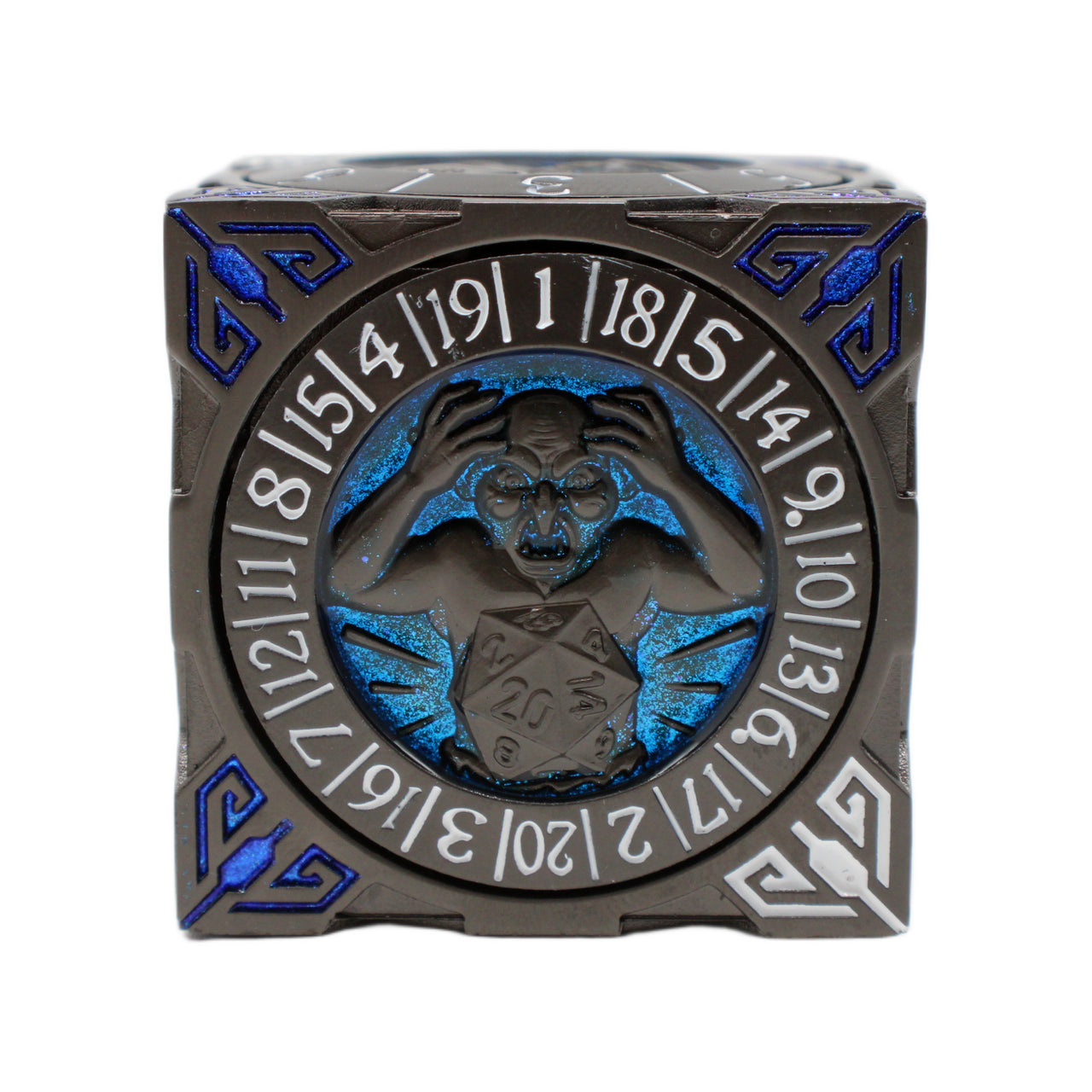 Old School Dice: 7 in 1 Dice Spinner: Dice Goblin - Matte Black w/ Blue