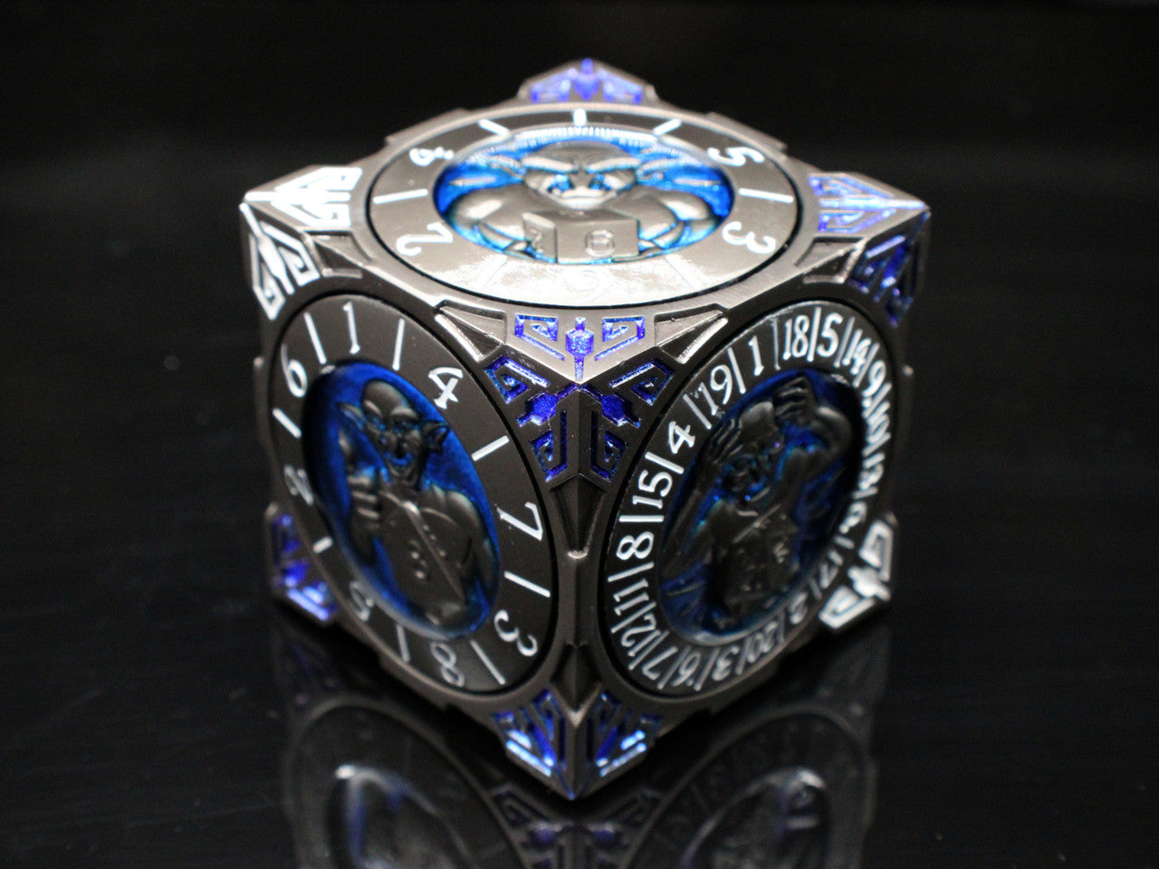 Old School Dice: 7 in 1 Dice Spinner: Dice Goblin - Matte Black w/ Blue