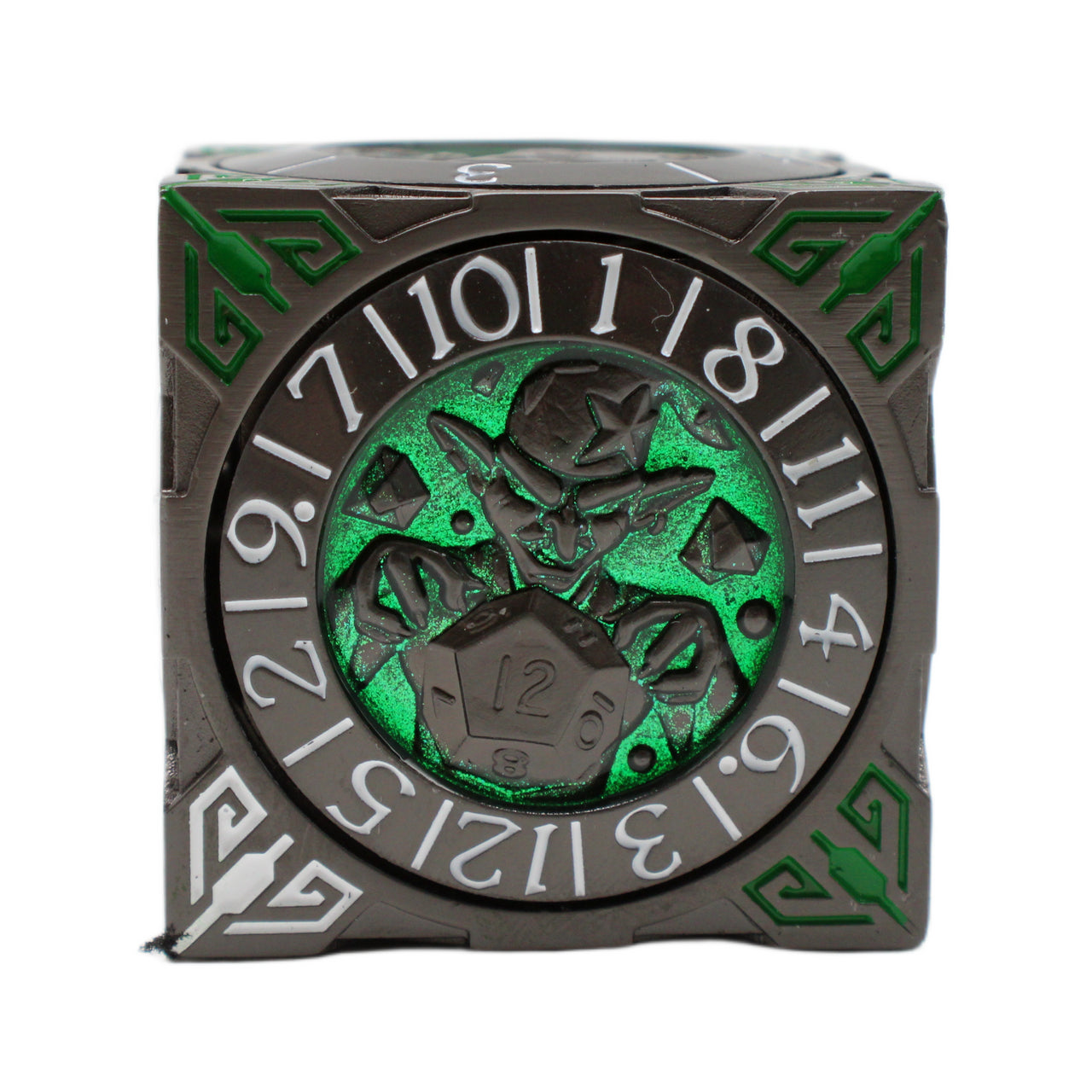 Old School Dice: 7 in 1 Dice Spinner: Dice Goblin - Matte Black w/ Green