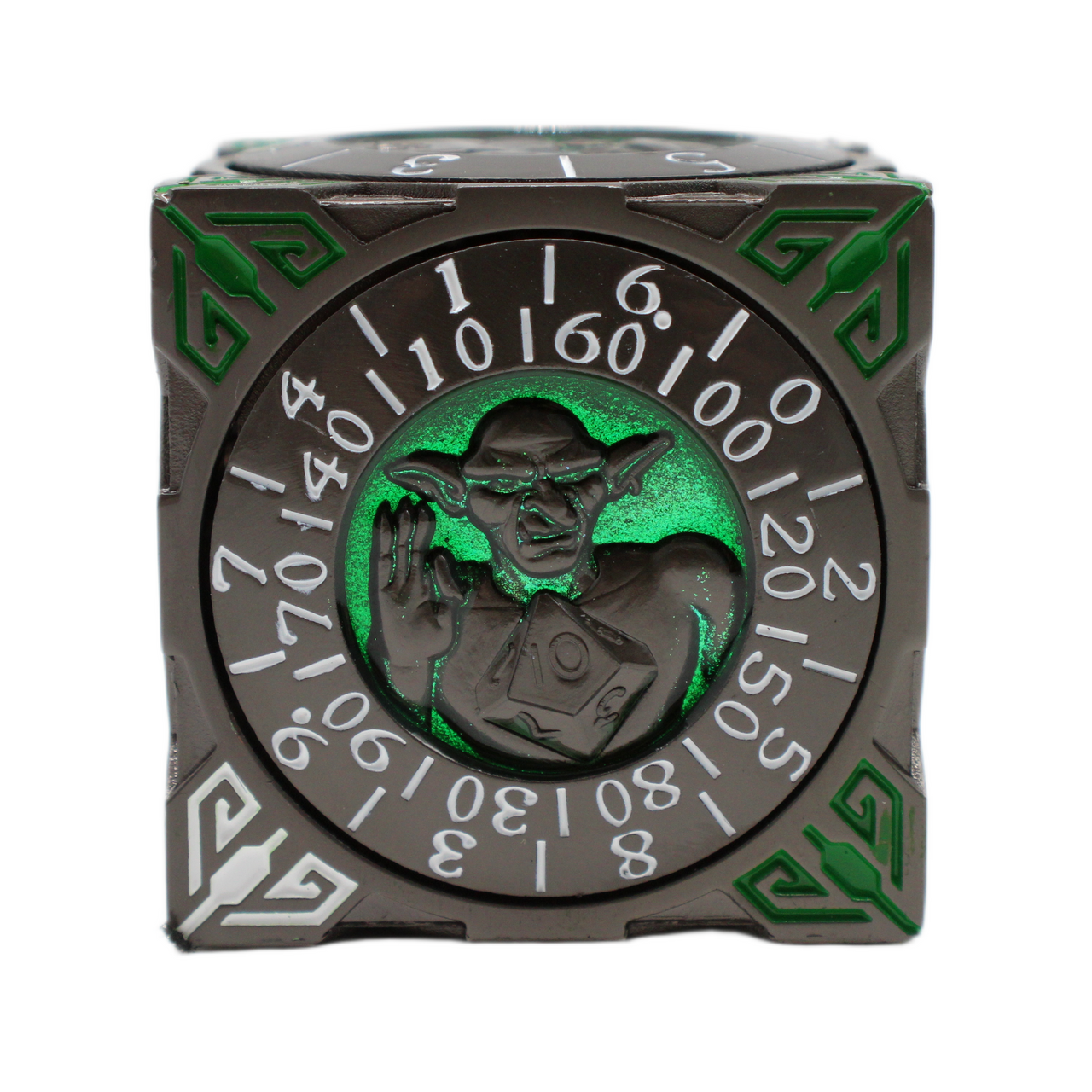 Old School Dice: 7 in 1 Dice Spinner: Dice Goblin - Matte Black w/ Green