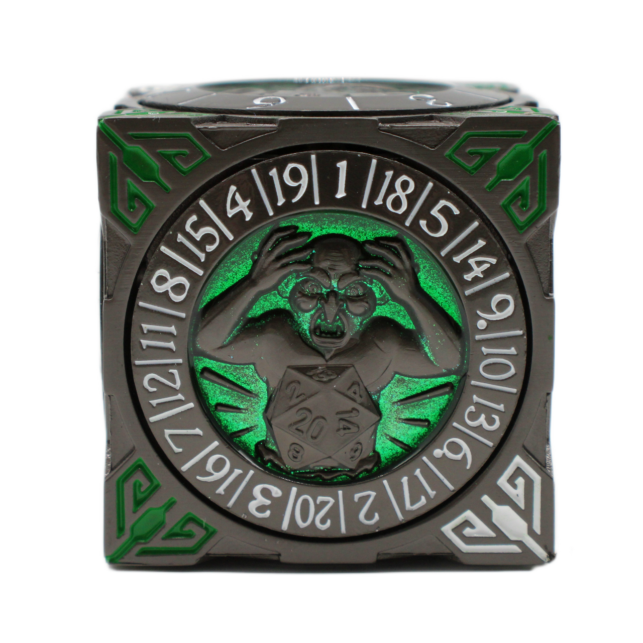 Old School Dice: 7 in 1 Dice Spinner: Dice Goblin - Matte Black w/ Green