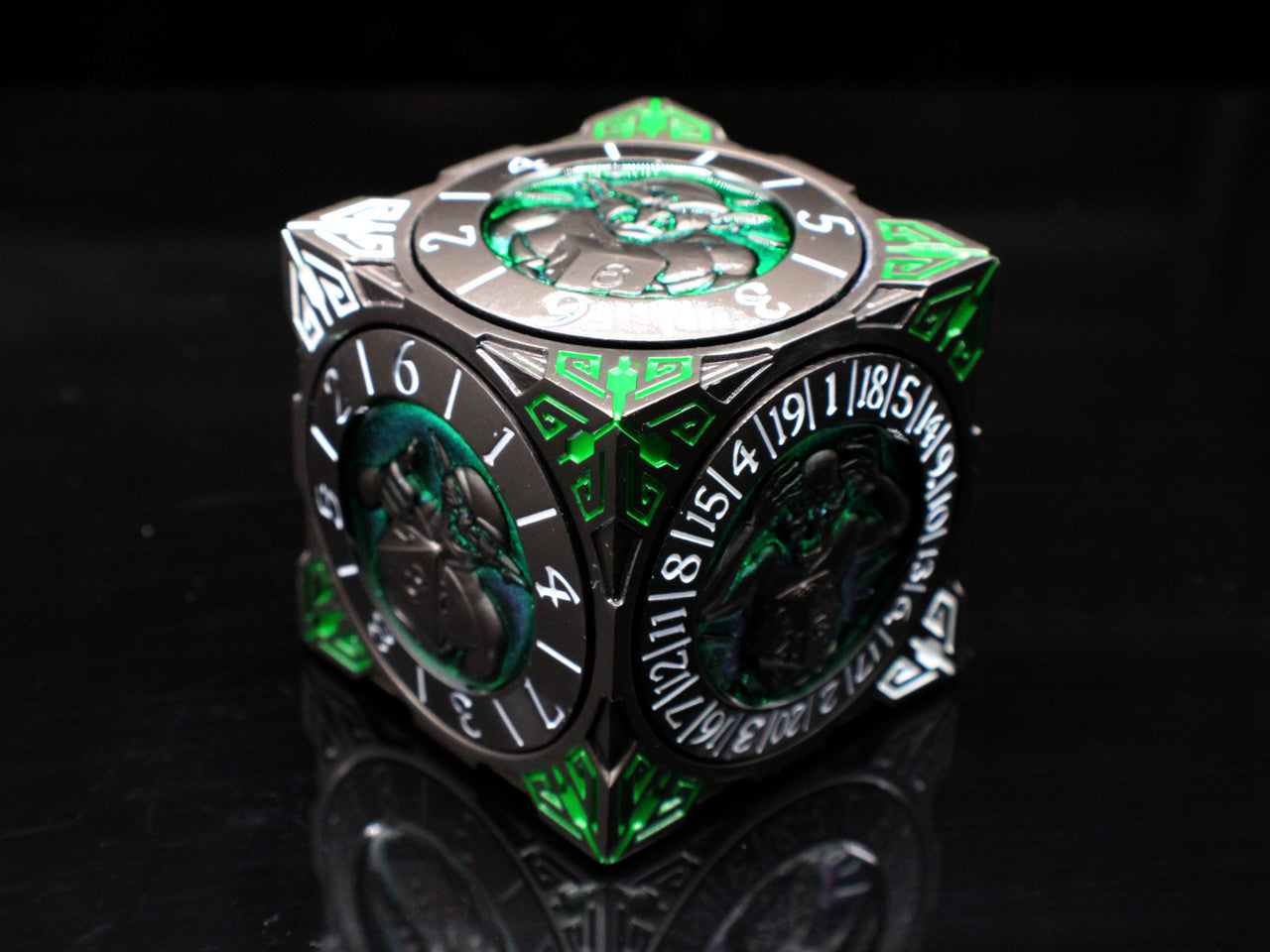Old School Dice: 7 in 1 Dice Spinner: Dice Goblin - Matte Black w/ Green