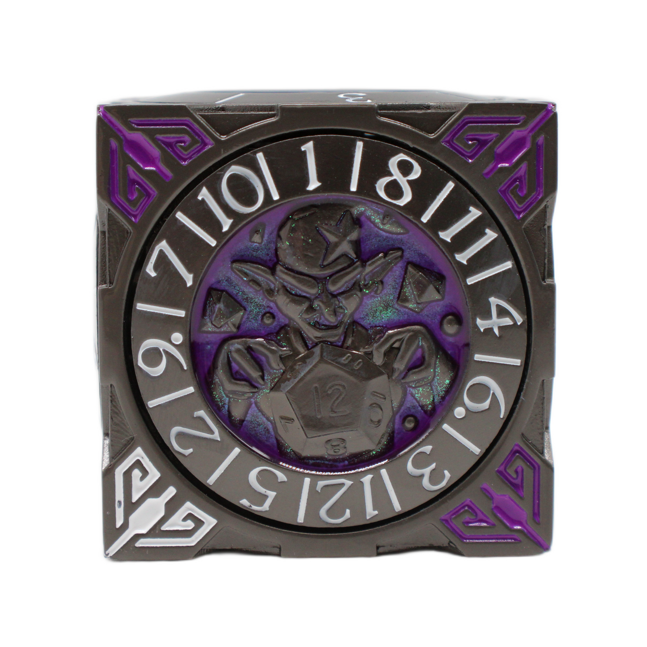 Old School Dice: 7 in 1 Dice Spinner: Dice Goblin - Matte Black w/ Purple