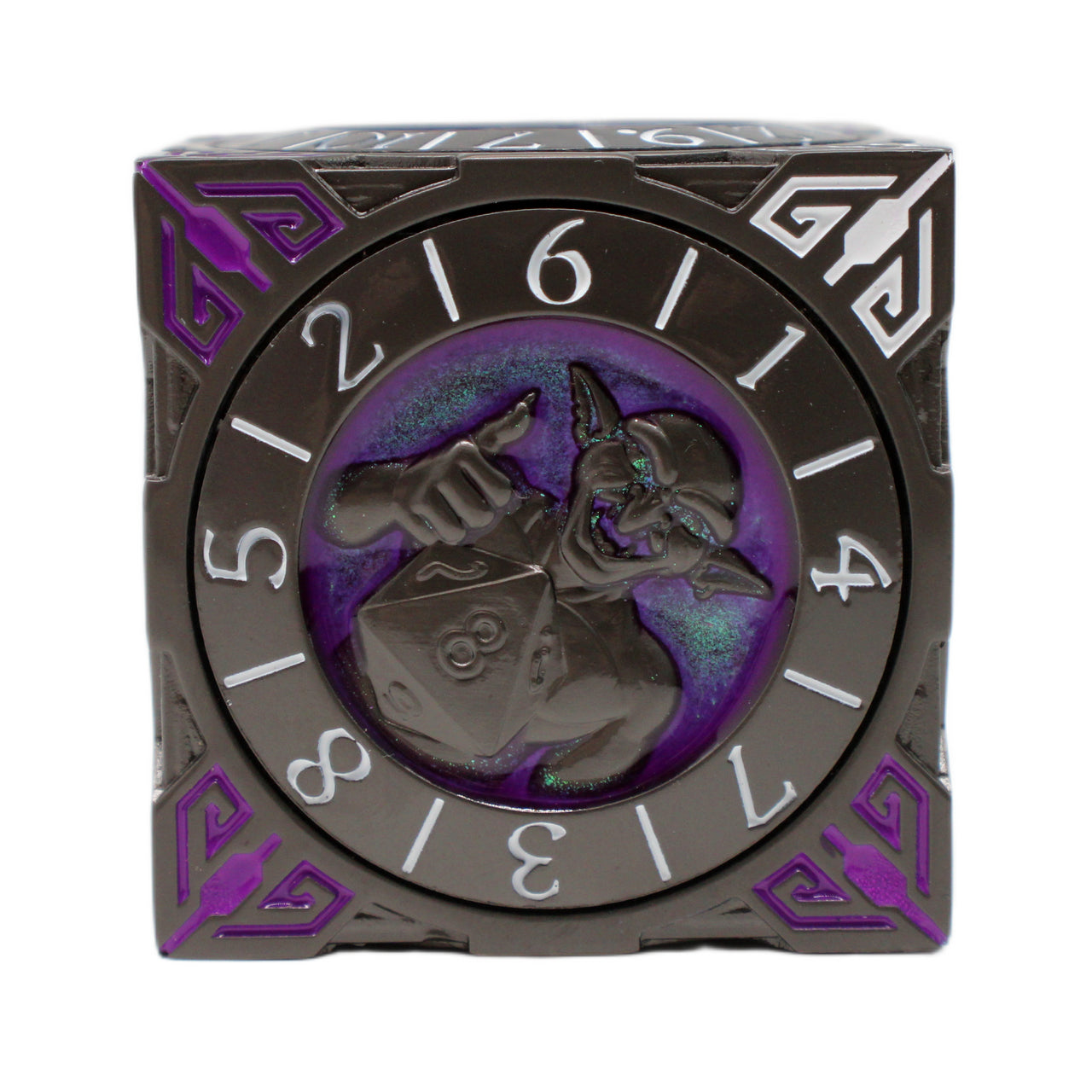 Old School Dice: 7 in 1 Dice Spinner: Dice Goblin - Matte Black w/ Purple