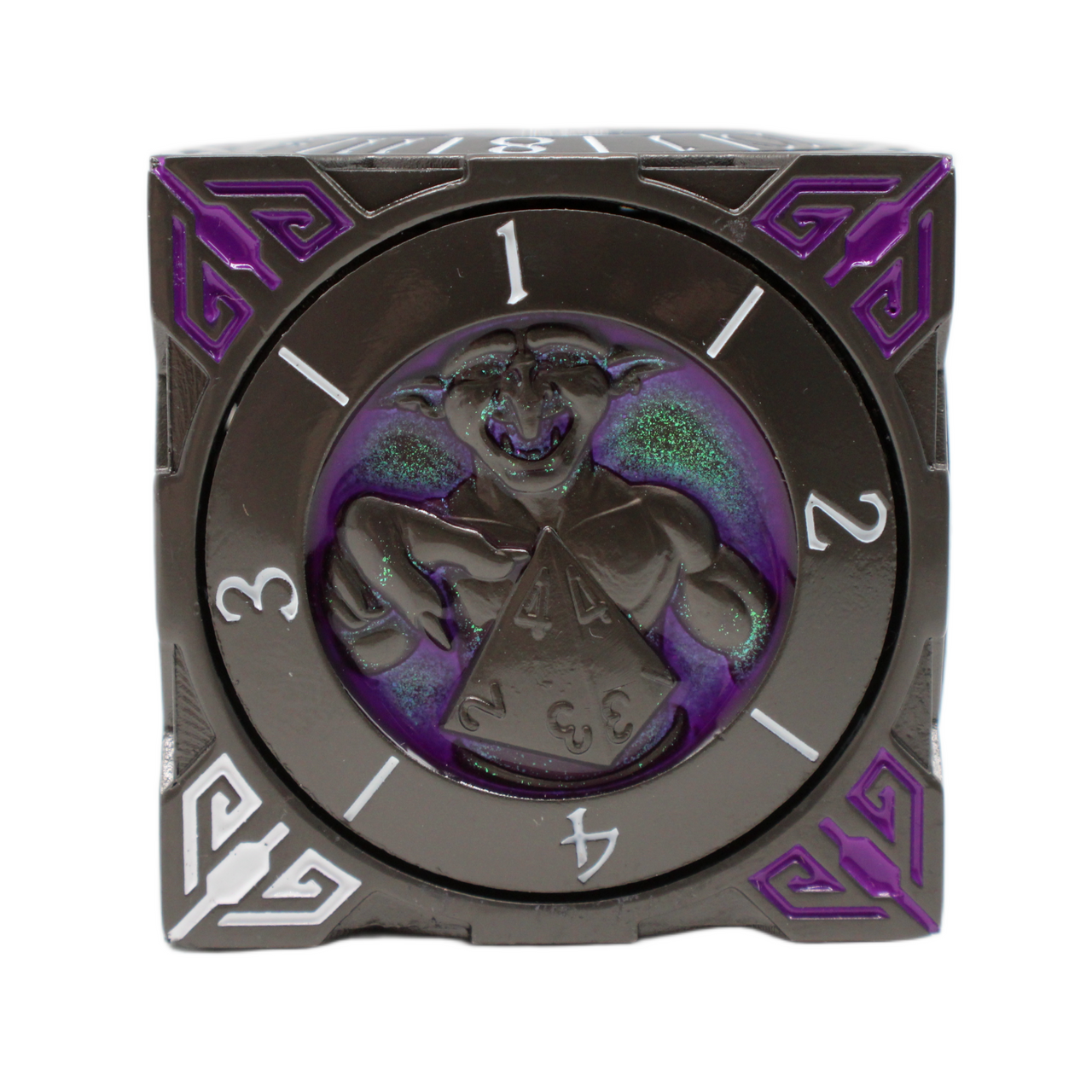 Old School Dice: 7 in 1 Dice Spinner: Dice Goblin - Matte Black w/ Purple