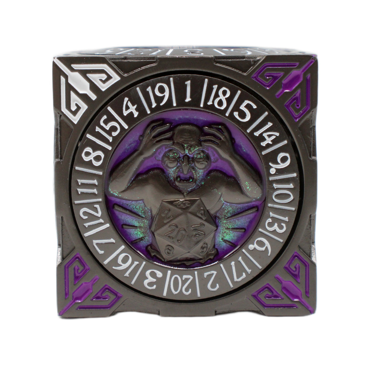 Old School Dice: 7 in 1 Dice Spinner: Dice Goblin - Matte Black w/ Purple