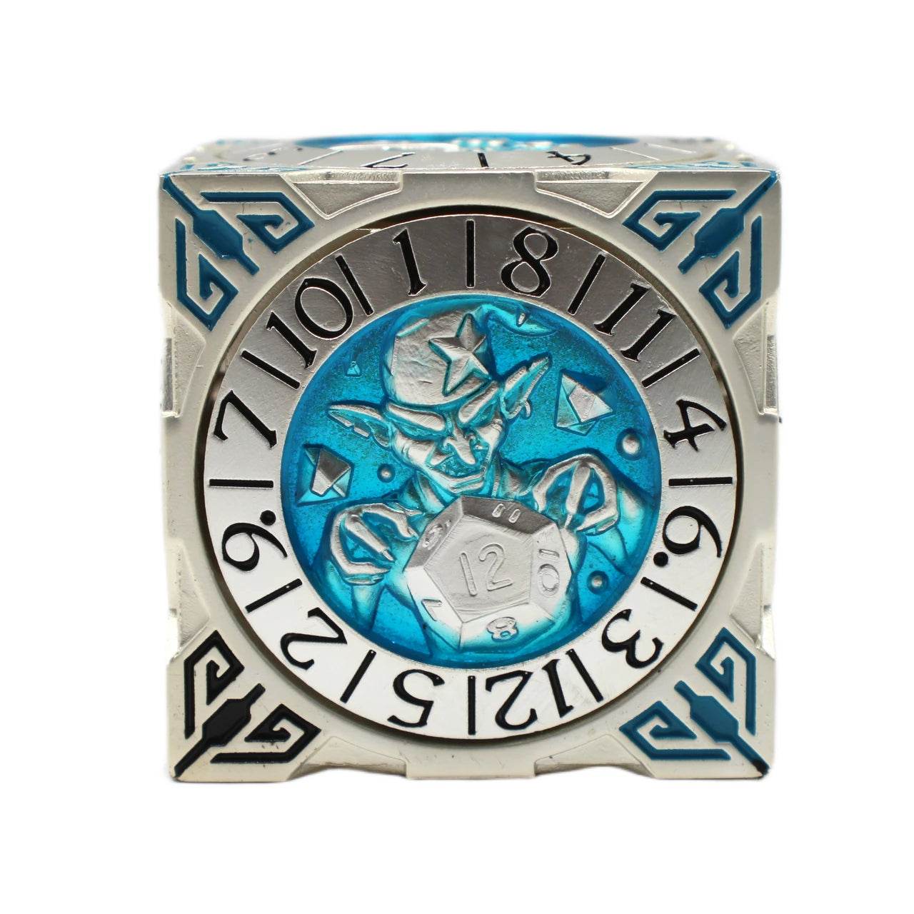 Old School Dice: 7 in 1 Dice Spinner: Dice Goblin - Silver w/ Teal